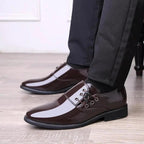 Mandotos men's lace-up leather business casual shoes, black with sleek design and sturdy soles for professional or casual wear.