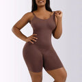 Mandotos ladies' curve-enhancing shaper bodysuit displayed on a model, showcasing its slimming and supportive design.