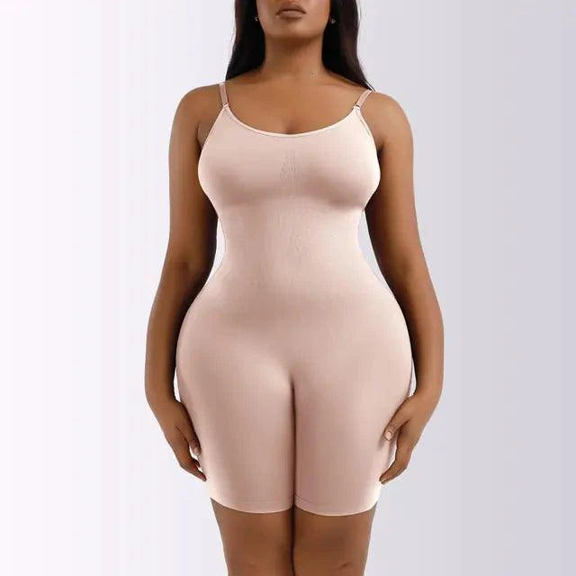 Mandotos women's curve-enhancing shaper bodysuit shown on a model, designed to smooth and shape the waist and hips.