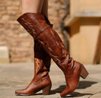Ladies high heel ethnic embroidered over-the-knee boots by MANDOTOS, featuring intricate embroidery and stylish design.