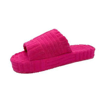 Mandotos ladies' plush slip-on slippers with soft, cozy fabric and cushioned soles for comfortable indoor wear.