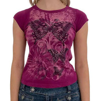 Ladies' retro print crop tee by MANDOTOS featuring vibrant vintage-inspired patterns and a flattering cropped fit.