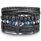 Mandotos layered leather charm bracelet with multiple straps and metal charms, stylish accessory for casual wear.