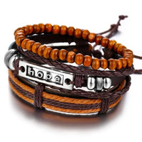 Mandotos layered leather charm bracelet with colorful beads and metal accents, stylish and adjustable accessory for everyday wear.