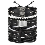 Mandotos layered leather charm bracelet with colorful beads and metal accents, showcasing boho style and adjustable fit.