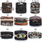 Layered leather charm bracelet by MANDOTOS featuring multiple leather strands and decorative metal charms.