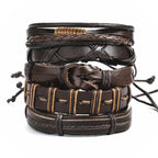 Layered leather charm bracelet by MANDOTOS featuring multiple leather straps and decorative metal charms.