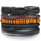 Layered leather charm bracelet by MANDOTOS featuring multiple leather strands and decorative metal charms.