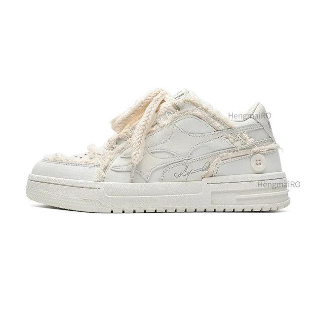 Mandotos leather sneakers casual shoes with white soles and black laces, stylish and comfortable for everyday wear.