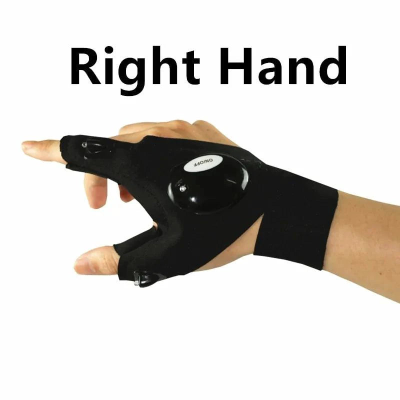 Mandotos LED fingerless adventure glove with built-in lights, designed for outdoor activities and enhanced visibility.