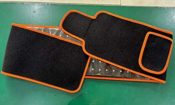 Mandotos LED infrared belt therapy device wrapped around waist, providing infrared light therapy for pain relief and muscle relaxation.