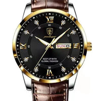 Mandotos luminous men's waterproof dual calendar watch with black dial, silver case, and luminous hands and markers.