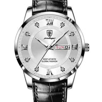 Mandotos luminous men's waterproof dual calendar watch showing time, date, and luminous dial on a black strap.