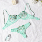 Mandotos Luxe Lingerie floral embroidery 2-piece set featuring delicate lace and intricate floral details, designed for elegant confidence.