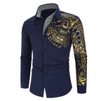 Mandotos men's luxury gold and black slim fit long sleeve shirt, stylish and modern for formal or casual wear.