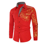 Mandotos luxury black men's slim fit long sleeve shirt with gold accents, stylish and modern for formal or casual wear.