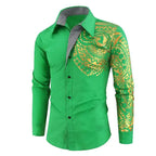 Men's black slim fit long sleeve shirt by MANDOTOS, featuring luxury gold accents and modern design.
