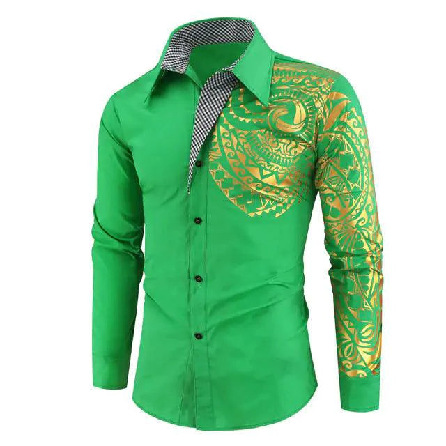 Mandotos luxury gold and black slim fit men's long sleeve shirt, stylish and modern for formal or casual wear.