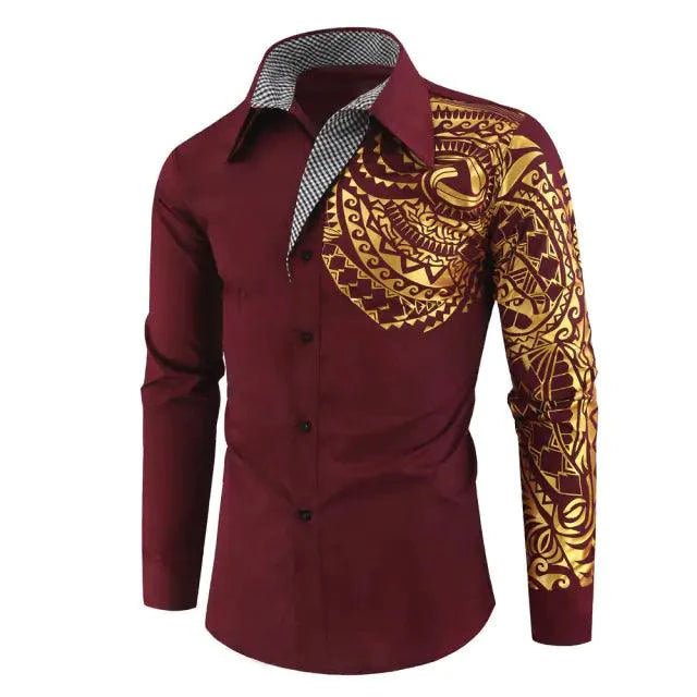 Mandotos luxury gold black men's slim fit long sleeve shirt with stylish design and tailored fit for a modern look.
