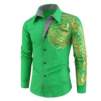 Mandotos luxury black gold men's slim fit long sleeve shirt, stylish and modern with a sleek design and tailored fit.
