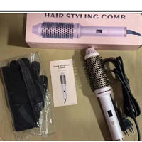 Mandotos 2-in-1 hair curler and straightener comb showing the device with ceramic plates and ergonomic handle.