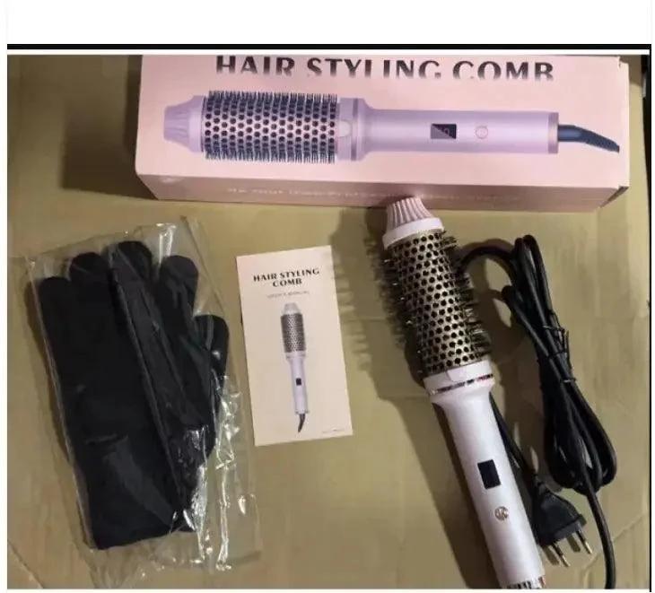 Mandotos 2-in-1 hair curler and straightener comb showing the versatile styling tool with ergonomic handle and ceramic plates.