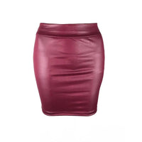 Mandotos black imitation leather mini pencil skirt with high waist, Korean fashion style, suitable for summer wear for women.