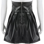 Mandotos black leather lace-up skirt with front detailing, stylish and fitted, designed for a trendy, edgy look.