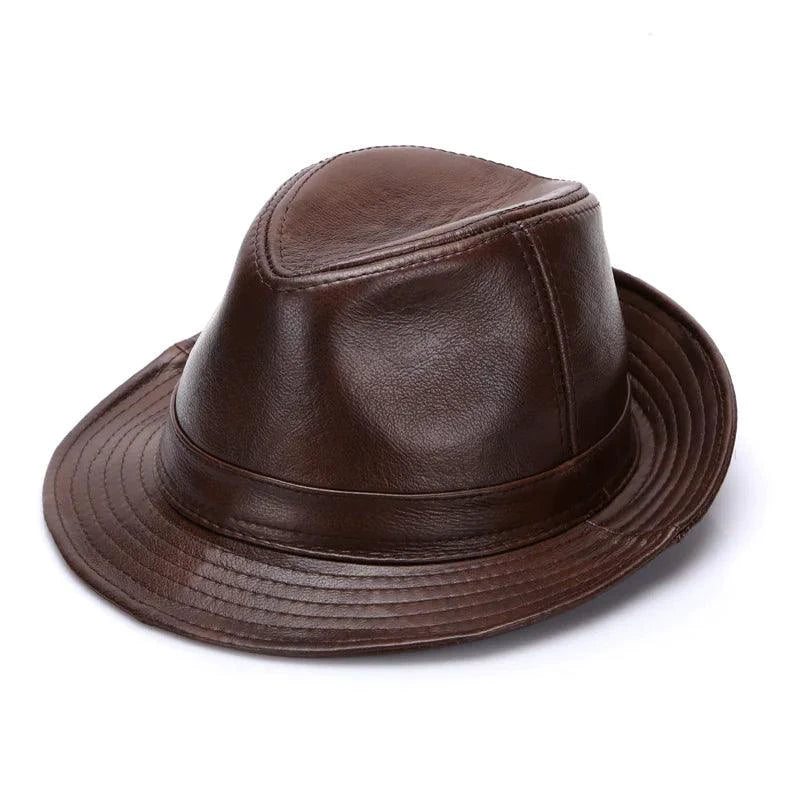 Mandotos brown leather cap made from premium cowhide in XL to XXXXL size, featuring a classic, rugged design.