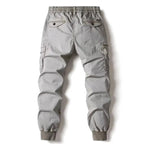 Mandotos men's gray cotton tactical cargo pants with full-length military-style design and multiple utility pockets.