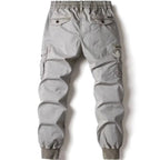 Mandotos men's gray cotton cargo pants with full-length tactical military-style design and multiple utility pockets.