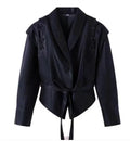 Mandotos casual long sleeve polyester coat in classic brown, loose fit women’s outerwear perfect for everyday wear.