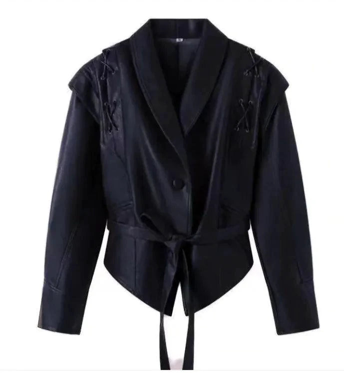 Mandotos casual long sleeve polyester coat in classic brown, loose fit women’s outerwear perfect for everyday wear.