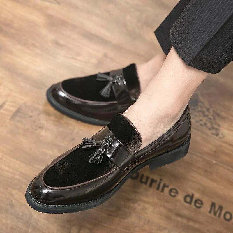 Blue leather Mandotos college-inspired men's loafers with handcrafted dress shoe design and polished finish.