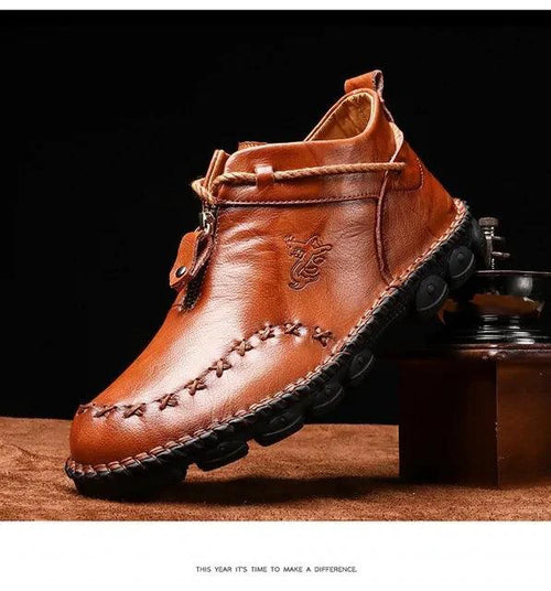Mandotos men's cowhide leather boots with cushioned insole, rugged sole, durable construction, ideal for all-day comfort.