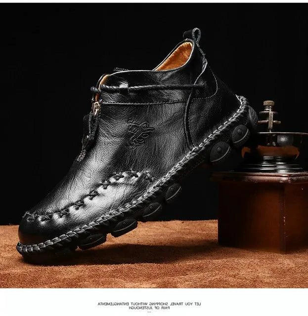 Mandotos men's cowhide leather boots with cushioned insole, rugged sole, durable construction, ideal for all-day comfort.