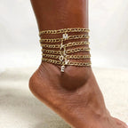 Mandotos crystal A-Z letter initial anklet for women with Cuban link stainless steel design, beach-ready jewelry accessory