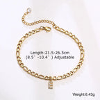 Mandotos crystal A-Z letter initial anklet for women, stainless steel Cuban link beach anklet with sparkling crystal details.