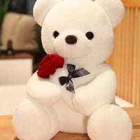 Mandotos Cuddly Rose Teddy Pillow with red rose detail and plush bear in 25, 35, or 45 cm size, soft and decorative.