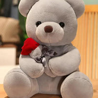 Mandotos Cuddly Rose Teddy Pillow with red rose detail and plush bear in 25, 35, or 45 cm sizes, soft and decorative.