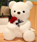 Mandotos Cuddly Rose Teddy Pillow with red rose detail and plush bear in 25, 35, or 45 cm sizes, soft and decorative.