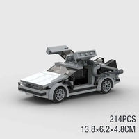 Mandotos DeLorean time travel set with 214 gray pieces, detailed model building toy for creative play and collection.