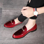 Mandotos men's navy leather loafers, slip-on dress shoes with classic design and premium leather construction.