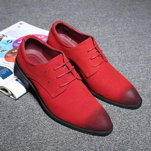 Mandotos red pointed leather shoes with sleek design and stylish appearance, perfect for formal or casual wear.