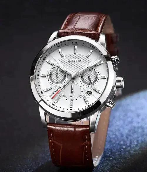 Mandotos men's fashion sports quartz watch with black dial and metal band, stylish men's watch for active and casual wear.