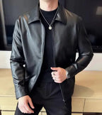 Men's autumn-winter leather sports jacket by MANDOTOS, featuring a stylish design and durable material for cold weather wear.