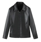 Men's autumn-winter leather sports jacket by MANDOTOS, featuring a stylish design and warm lining for cold weather.