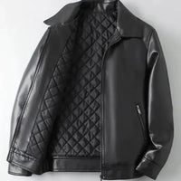 Men's autumn-winter leather sports jacket by MANDOTOS, featuring a stylish design with a zip front and collar, suitable for cold weather.