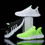 Men's breathable mesh sports shoes with flying weave upper by MANDOTOS, showing lightweight design and athletic style.
