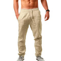 Men's casual cotton linen elastic waist pants by MANDOTOS, streetwear style with relaxed fit and comfortable design.